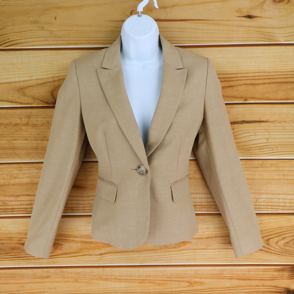 Evan Picone Blazer Suit Jacket Womens Size 4P Brown Shoulder Pads Lined 1 Button